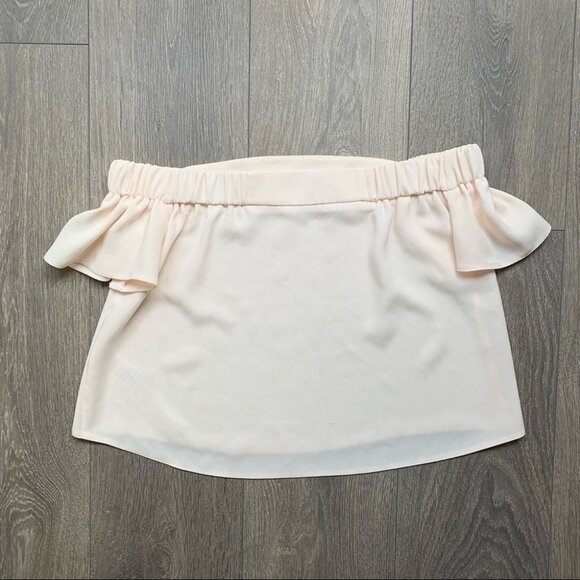 Topshop Livi Bardot Top Blouse Blush Off The Shoulder Pale Peach Cropped Pink 4 - Picture 4 of 9